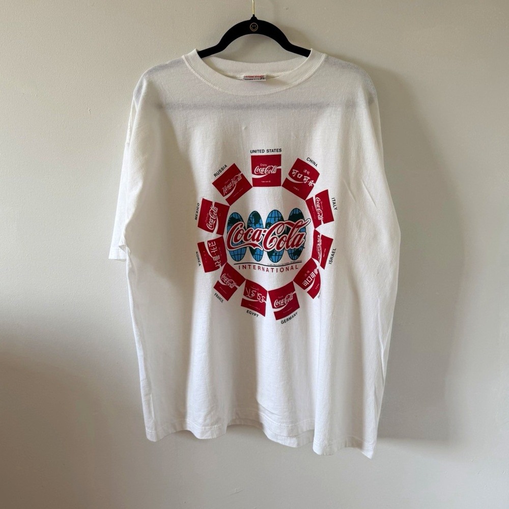 90s Vintage Coca-Cola International Globe White T-Shirt Size XL Made in USA